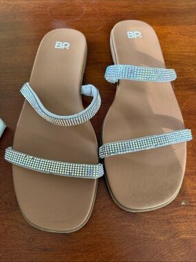 bp Brown Slide Sandals with Iridescent Crystal Straps
